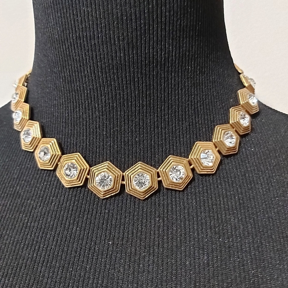 J.Crew gold tone with rhinestones statement neckalce, 17 5/8" - Picture 5 of 6
